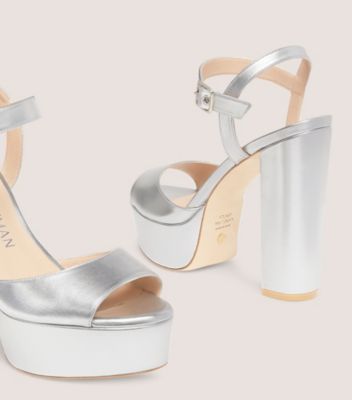 Ryder 95 Platform Heel Metallic Leather Sandal | Stuart Weitzman