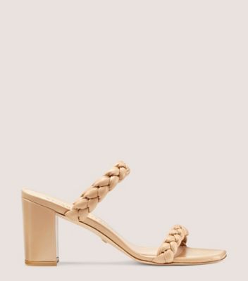 Stuart Weitzman,Braida Aleena 75 Block Sandal,Slide,Lacquered Nappa Leather,Adobe Beige,Front View