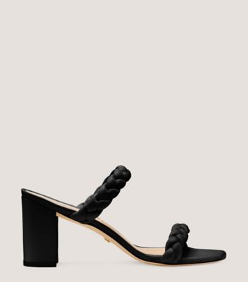 Stuart Weitzman,Braida Aleena 75 Block Sandal,Slide,Lacquered Nappa Leather,Black,Front View