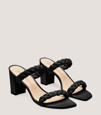 Stuart Weitzman,Braida Aleena 75 Block Sandal,Slide,Lacquered Nappa Leather,Black