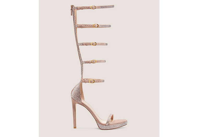 Stuart Weitzman,Nudist Disco Crystal Gladiator,Sandal,Suede & crystal,Dolce/Clear,Front View