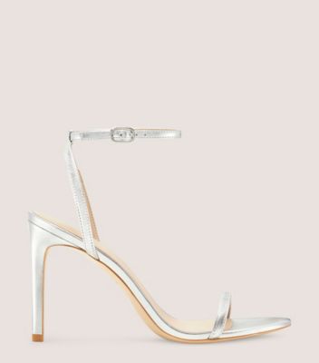 Stuart Weitzman,Dancer 95 Sandal,Sandal,Metallic leather,Silver,Front View