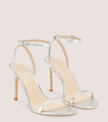 Stuart Weitzman,DANCER 95 SANDAL,Leather,Metallic,Rubber,Sandals,Cocktail,Metallic,Silver