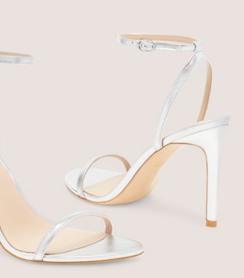 Stuart Weitzman,DANCER 95 SANDAL,Leather,Metallic,Rubber,Sandals,Cocktail,Metallic,Silver