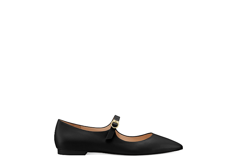 Stuart Weitzman,Pearlring Mary Jane Flat,Flat,Leather,Black,Front View