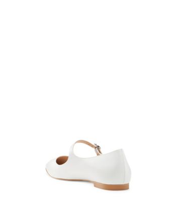 Stuart Weitzman,Soulier plat Mary Jane Pearlring,Flat,Cuir,Blanc