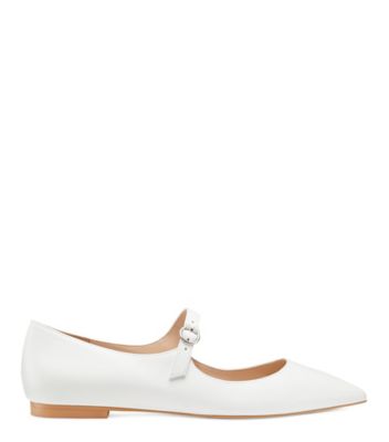 Stuart Weitzman,Pearlring Mary Jane Flat,Flat,Leather,White,Front View