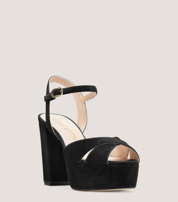 Stuart Weitzman,IVONA,Sandal,Suede,Black,Side View