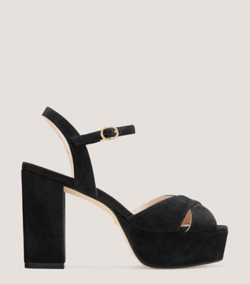 Stuart Weitzman,IVONA,Sandal,Suede,Black,Front View