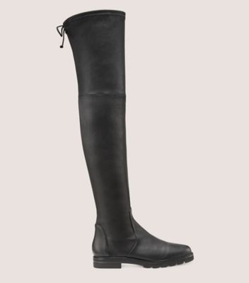 Stuart Weitzman,Botte au-dessus de genou à semelle crantée City,Boot,Cuir nappa extensible,Noir,Front View