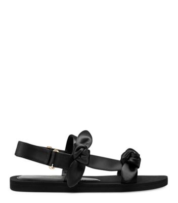 Stuart Weitzman,BANDEAU SPORT SANDAL,Faux Leather,Rubber,Satin,Sandals,Color Block,Tie Belt,Fabric Embellishment,Frayed,Da...,