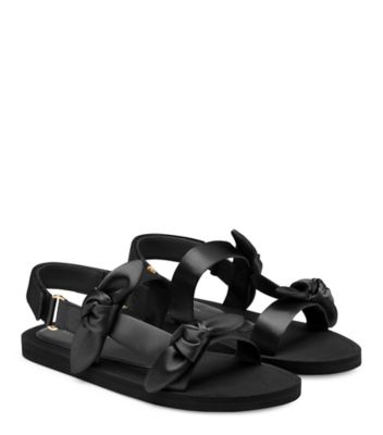Stuart Weitzman,BANDEAU SPORT SANDAL,Faux Leather,Rubber,Satin,Sandals,Color Block,Tie Belt,Fabric Embellishment,Frayed,Da...,,Angle View