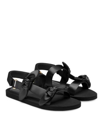 Stuart Weitzman,BANDEAU SPORT SANDAL,Faux Leather,Rubber,Satin,Sandals,Color Block,Tie Belt,Fabric Embellishment,Frayed,Da...,