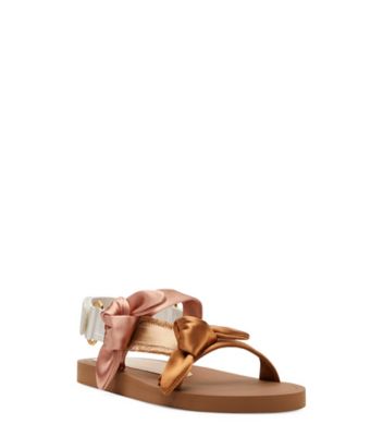 Stuart Weitzman,BANDEAU SPORT SANDAL,Faux Leather,Rubber,Satin,Sandals,Color Block,Tie Belt,Fabric Embellishment,Frayed,Da...,Multi Color,Side View