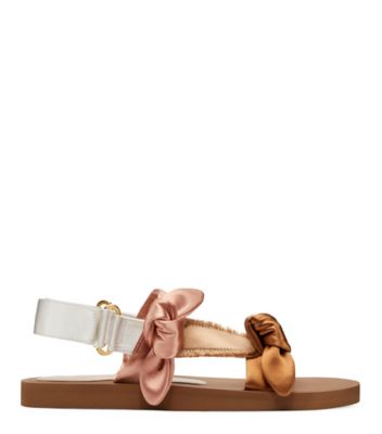 Stuart Weitzman,BANDEAU SPORT SANDAL,Faux Leather,Rubber,Satin,Sandals,Color Block,Tie Belt,Fabric Embellishment,Frayed,Da...,Multi Color,Front View