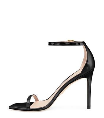 Stuart Weitzman,Nudistcurve 100 Strap Sandal,Iridescent patent leather,Black