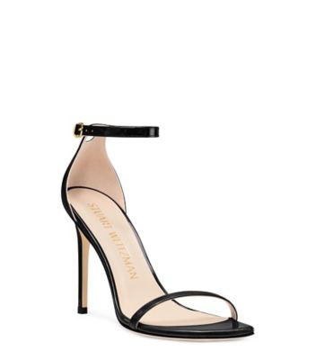 Stuart Weitzman,Nudistcurve 100 Strap Sandal,Iridescent patent leather,Black