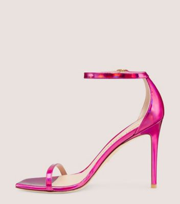 Stuart Weitzman,Nudistcurve 100 Strap Sandal,Iridescent patent leather,Orchid