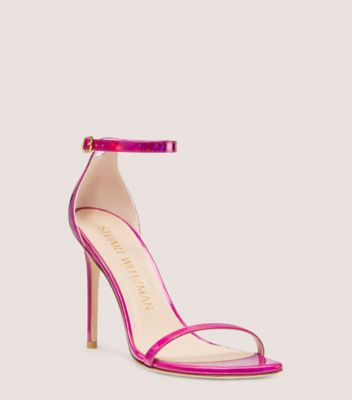 Stuart Weitzman,Nudistcurve 100 Strap Sandal,Iridescent patent leather,Orchid,Side View