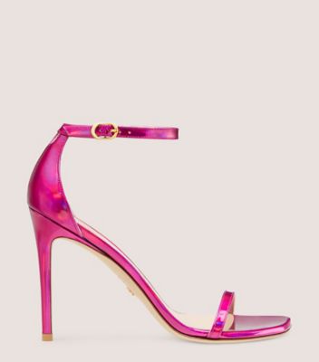 Stuart Weitzman,Nudistcurve 100 Strap Sandal,Iridescent patent leather,,Front View