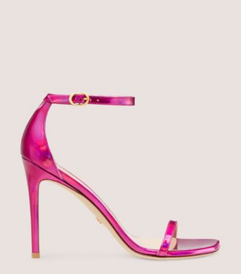 Stuart Weitzman,Nudistcurve 100 Strap Sandal,Iridescent patent leather,Orchid,Front View