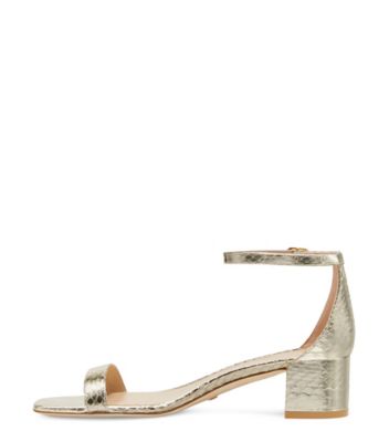 Stuart Weitzman,Nudistcurve 35 Block Sandal,Sandal,Metallic watersnake leather,Platino Gold