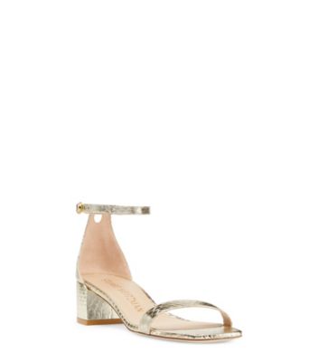 Stuart Weitzman,Nudistcurve 35 Block Sandal,Sandal,Metallic watersnake leather,Platino Gold