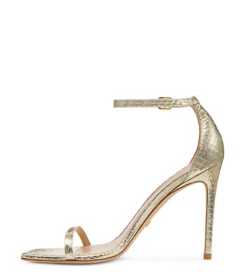 Stuart Weitzman,Nudistcurve 100 Strap Sandal,Sandal,Metallic watersnake leather,Platino Gold