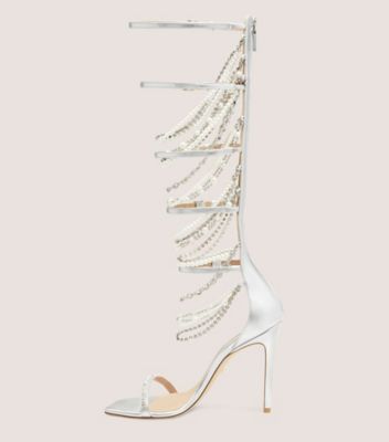 Stuart Weitzman,Sandale gladiateur Nudist Pearldrop 110,Sandal,Cuir métallique liquide,Argent