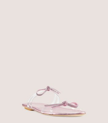 Stuart Weitzman,SW BOW SLIDE,Leather,Slides,Crystal,PVC,Sheer,Caged,Bow,Rhinestones,Padded Insole,Casual,Clear,Side View
