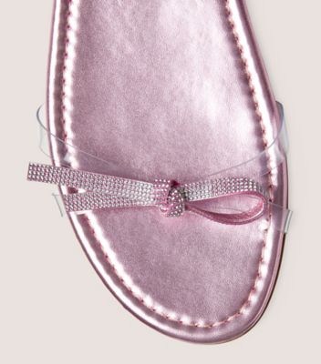 Stuart Weitzman,SW Bow Slide,Slide,PVC & liquid metallic leather,Clear/Cotton Candy