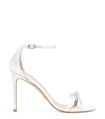 Stuart Weitzman,Sandale avec boucle SW Nudist 100,Sandal,Satin,Blanc,Front View