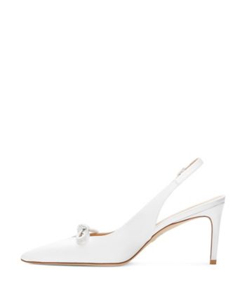 Stuart Weitzman,Escarpin à bride arrière avec boucle SW 75,Pump,Satin,Blanc