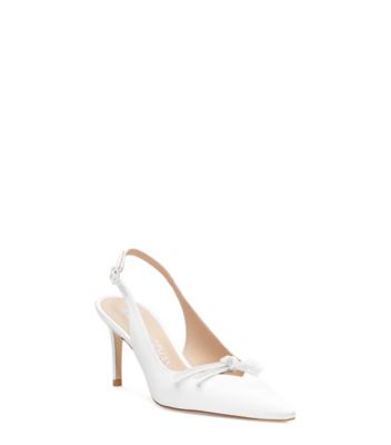 Stuart Weitzman,SW Bow 75 Slingback,Pump,Satin,White,Side View