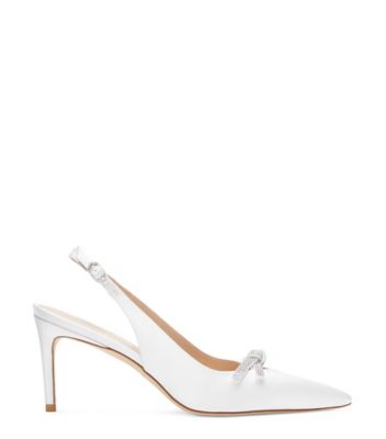 Stuart Weitzman,Escarpin à bride arrière avec boucle SW 75,Pump,Satin,Blanc