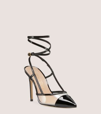 Stuart Weitzman,Escarpin Mondrian 100,Pump,Cuir verni et PVC,Noir et transparent