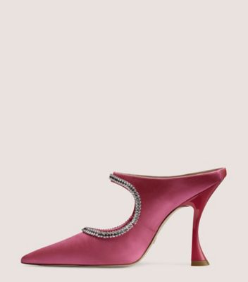 Stuart Weitzman,Xcurve Crystal 100 Mule,Mule,Satin & crystal,Magenta