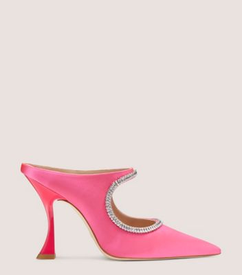 Stuart Weitzman,Mule avec cristaux Xcurve 100,Mule,Satin et cristal,Magenta