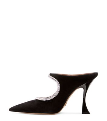 Stuart Weitzman,Xcurve Crystal 100 Mule,Mule,Suede & crystal,Black