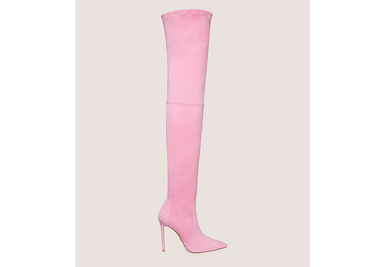 Stuart Weitzman,Ultrastuart 110 Stretch Boot,Boot,Stretch suede,India Pink,Front View