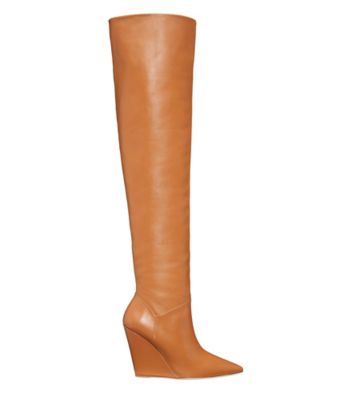 Stuart Weitzman,Saloon 100 Wedge Boot,Boot,Nappa Leather,Toffee,Front View