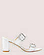 Stuart Weitzman,Bottine avec boucle géométrique et perles 75,Slide,Cuir nappa verni,Blanc,Front View