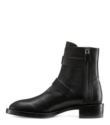 Stuart Weitzman,Ryder Pearl Geo Buckle Bootie,Bootie,Smooth Leather,Black