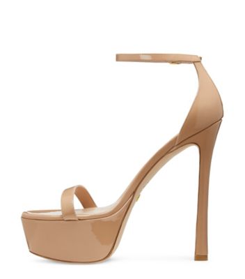 Stuart Weitzman,Sandale à plateforme Nudistcurve Hollywood,Sandal,Cuir verni,Beige adobe