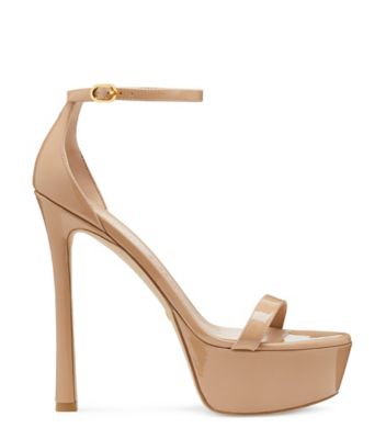 Stuart Weitzman,Sandale à plateforme Nudistcurve Hollywood,Sandal,Cuir verni,Beige adobe,Front View