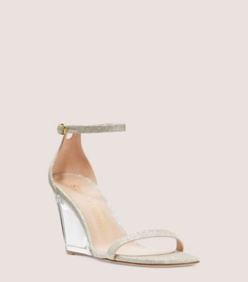 Stuart Weitzman,Soulier à talon compensé Nudistlucite 85,Sandal,Fines paillettes,Or platino,Side View