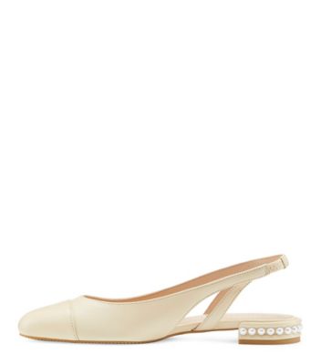 Stuart Weitzman,Soulier à bride arrière avec perles,Flat,Cuir nappa verni,Vanille