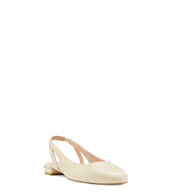 Stuart Weitzman,Soulier à bride arrière avec perles,Flat,Cuir nappa verni,Vanille
