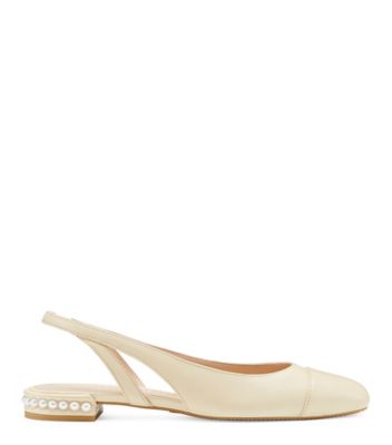 Stuart Weitzman,Pearl Slingback,Flat,Lacquered Nappa Leather,Vanilla,Front View