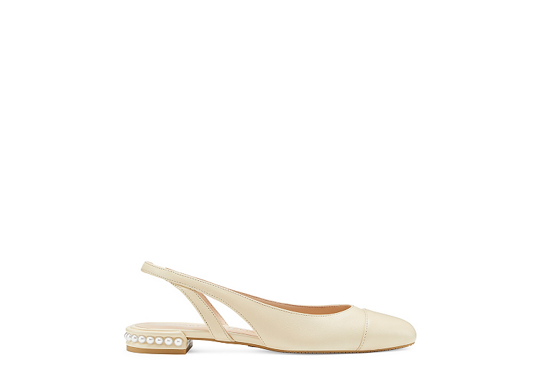 Stuart Weitzman,Pearl Slingback,Flat,Lacquered Nappa Leather,Vanilla,Front View